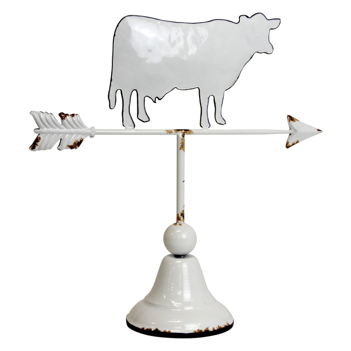 White Metal Cow Tabletop Weather Vane, 15 Inch
