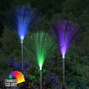 Solar Fiber Optic Light Garden Stake Set of Three, 3 by 21 Inches | Shop Garden Decor by Exhart
