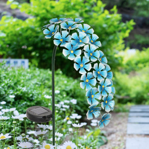 Solar Metal Hanging Flower Garden Stake in Turquoise with Twenty Four LED lights, 11 by 28 Inches | Exhart