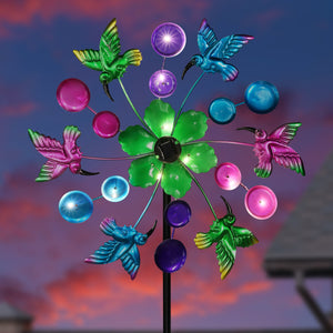 Solar Rainbow Hummingbird Garden Spinner Stake, 22 by 65 Inches | Shop Garden Decor by Exhart