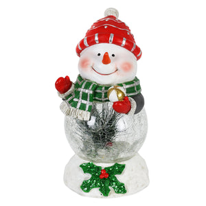 Hand Painted Christmas Snowman Statue with LED Glass Center on a Battery Powered Timer, 8.5 Inch | Shop Garden Decor by Exhart