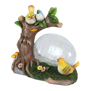 Solar Enchanted Crackle Glass Orb with Birds on a Tree Stump Statuary, 10.5 by 9 Inches | Shop Garden Decor by Exhart