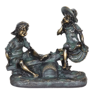Seesaw Children in Bronze Look with Patina Finish, 14 Inch | Shop Garden Decor by Exhart