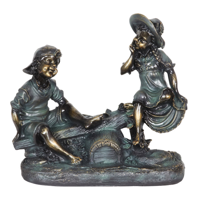 Seesaw Children in Bronze Look with Patina Finish, 14 Inch