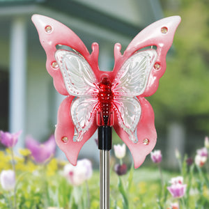 Solar Acrylic and Metal Pink Butterfly Garden Stake with Twelve LED Lights, 4 by 34 Inches | Shop Garden Decor by Exhart