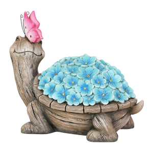 Solar Turtle Statue with Flower Shell and Butterfly, 11 by 9 Inch | Shop Garden Decor by Exhart