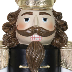 Hand Painted Black and Gold Nutcracker Soldier with LED Uniform on a Battery Powered Automatic Timer, 23 Inch | Exhart