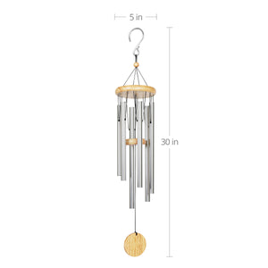 Exhart, Hand Tuned Silver Metal Chime with Natural Wood Top and Charm, 30 Inch | Shop Garden Decor by Exhart