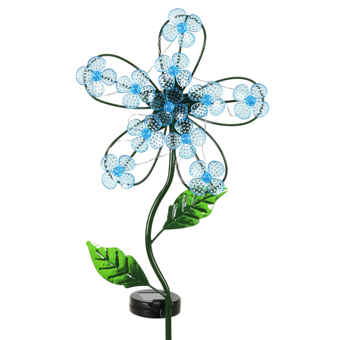 Solar Blue Flower Garden Stake with Spinning Forget Me Not Blooms, 9 by 33 Inches