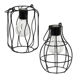 2 Piece Solar Black Metal Lanterns for Tabletop or Hanging, 4.5 by 10 Inches | Shop Garden Decor by Exhart