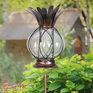 Solar Garden Pineapple Light in Bronze with Twelve LED Fairy Firefly String Lights, Dual Use as a Garden Stake or Table Top Lantern, 6 by 48 Inches | Exhart