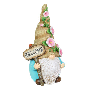 Hand Painted Burlap Hat Garden Gnome Statuary with a Welcome Sign, 6 by 10.5 Inches | Shop Garden Decor by Exhart