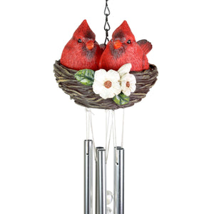Nesting Cardinals with Flowers Hand Painted Resin Hanging Wind Chime, 6 by 28 Inches | Shop Garden Decor by Exhart