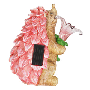 Solar Pink Hedgehog With LED Flower Statue, 9 Inch | Shop Garden Decor by Exhart