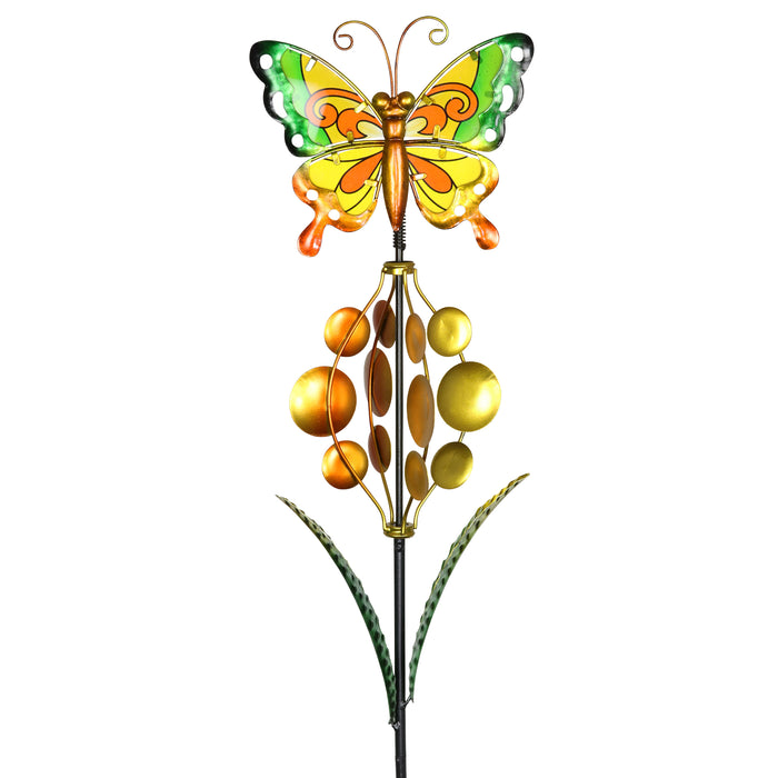 Butterfly Garden Stake Wind Spinner with Three Bubble Wind Vane, 8 by 39 Inches