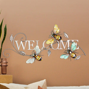 Metal Bumble Bees Welcome Sign Wall Art, 28 by 13.5 Inches | Shop Garden Decor by Exhart