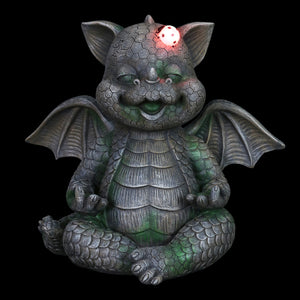 Solar Meditating Dragon Garden Statue with LED Ladybug, 11 by 10 Inches | Shop Garden Decor by Exhart