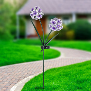 Solar Double Purple Hydrangea Metal Garden Stake with Thirty-Four LED lights, 7 by 29 Inches | Shop Garden Decor by Exhart
