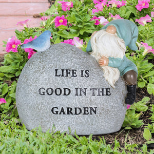 Solar Hand Painted Gnome Inspirational Life Garden Stone Statue with LED Bird, 3 by 5 Inches | Shop Garden Decor by Exhart