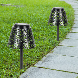 2 Piece Solar Black Stamped Metal Pathway Garden Stakes, 6 by 12 Inches | Shop Garden Decor by Exhart