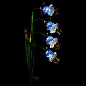 Solar Iridescent Glass Garden Stake with Four Cascading Blue Bell Flowers, 8 by 34 Inches