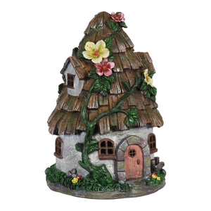 Solar Wood Shingle Roof Fairy House Garden Statue, 10 by 15 Inches | Shop Garden Decor by Exhart