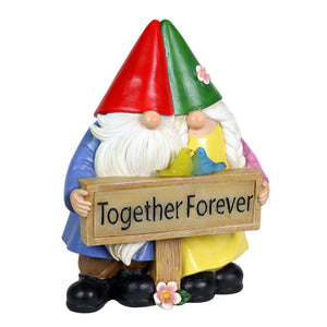 Solar Hand Painted Gnome Couple Garden Statue with Together Forever Sign, 4.5 by 9.5 Inches | Shop Garden Decor by Exhart