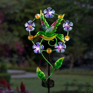 Solar Flower Wreath with Hummingbird Center Metal Garden Stake, 8 by 36.5 Inches | Shop Garden Decor by Exhart