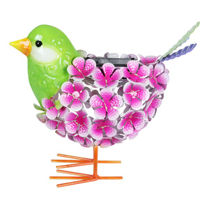 Solar Pink Metal Song Bird with 38 LEDs in a Flower Body Garden Statue, 6 by 7.5 Inches | Shop Garden Decor by Exhart