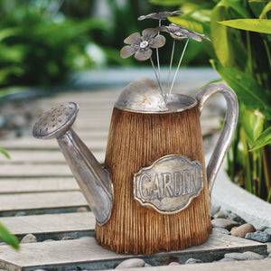 Woodsy Sprouting Watering Can with Silver Accents, 13 Inch