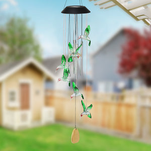 Solar Hummingbird Acrylic and Metal Wind Chime with Color Changing LED lights, 5 by 26 Inches | Shop Garden Decor by Exhart