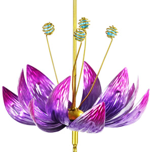Spinning Purple Lotus Flower with Metal Spiral and Chime Hanging Decor, 7.5 by 23 Inches | Shop Garden Decor by Exhart