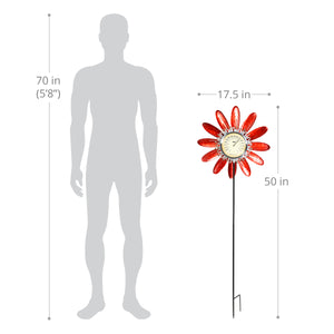 Spinning Red Metal Flower Thermometer Garden Stake, 17.5 by 50 Inches | Shop Garden Decor by Exhart