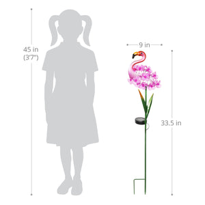 Solar Pink Flamingo with Spinning Flowers Garden Stake, 9 by 33 Inches | Shop Garden Decor by Exhart