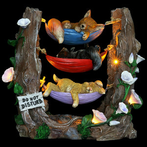 Solar Critters Napping in Three Hammocks Garden Statue, 6 by 13 Inches