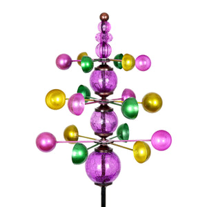 Three Tier Wind Spinner Garden Stake with Glass Crackle Balls in Purple, 14 by 48 Inches | Shop Garden Decor by Exhart
