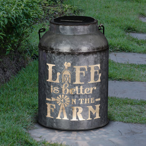 Solar Stamped Metal Life is Better on the Farm Milk Jug Lantern, 5.5 by 7 Inches | Shop Garden Decor by Exhart