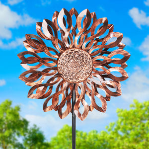 Bronze Metal Infinity Double Sunflower Spinner Stake,18 by 70 Inches | Shop Garden Decor by Exhart