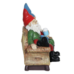 Solar Good Time Lazy Couch Potato Gnomes Eating Chips and Drinking Beer Garden Statue, 10 Inch | Shop Garden Decor by Exhart