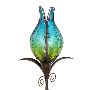 Solar Glass Flower Bud Garden Stake, 6 by 42 Inches