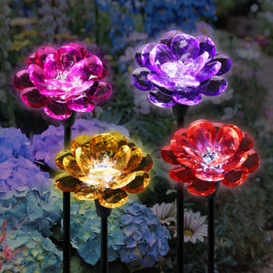 Solar Mini Flower Stake Set of Four, 3 by 16 Inches | Shop Garden Decor by Exhart