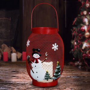 Christmas Snowman Lantern with LED Candle on a Battery Powered Timer, 14.5  Inch | Shop Garden Decor by Exhart