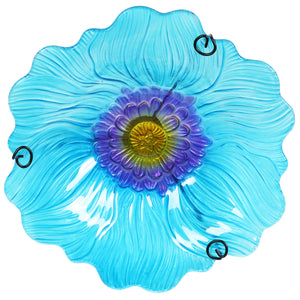 Blue Glass Open Flower Bird Bath Stake, 13.5 by 25  Inches | Shop Garden Decor by Exhart