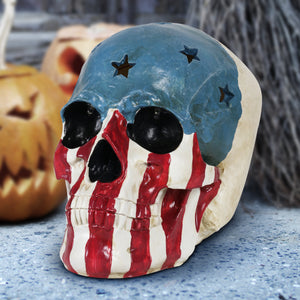 Battery-Operated Skull With USA Flag and Alternating Color LEDs, 8 Inch | Shop Garden Decor by Exhart