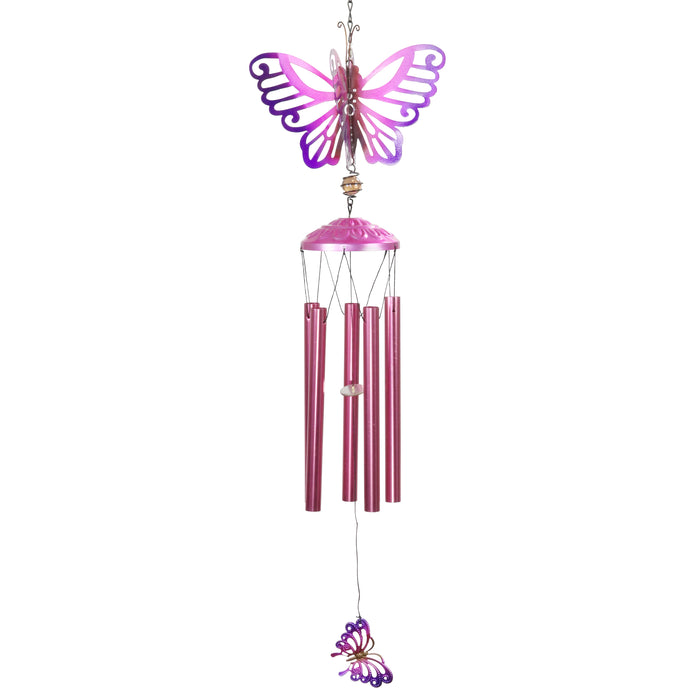 Spinning Purple Metal Butterfly Wind Chime, 9 by 43 Inches