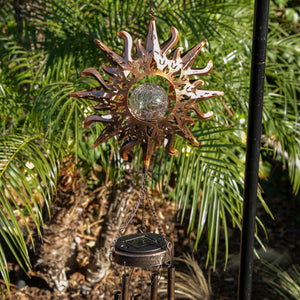 Solar Bronze Metal Sun with Glass Crackle Ball Wind Chime, 5 by 42 Inches | Shop Garden Decor by Exhart