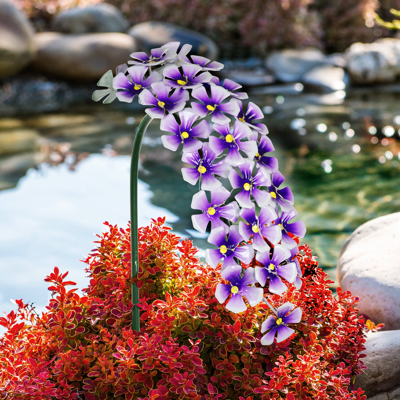 Exhart Solar Glass Flower Garden Stake Purple