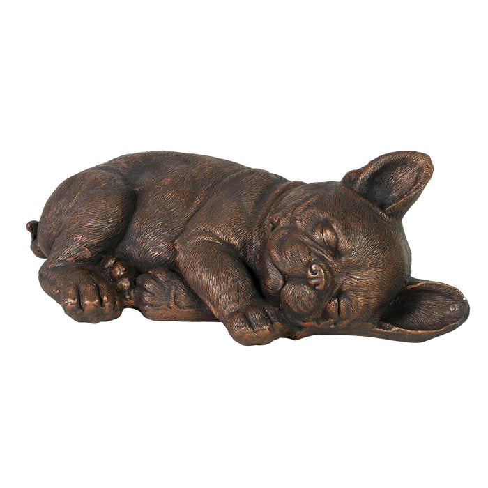Sleeping French Bulldog Garden Statue in Bronze Look, 21 by 7 Inches