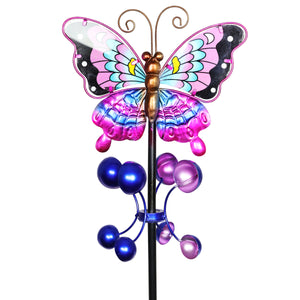 Hand Painted Butterfly Wind Spinner Garden Stake in Purple, 9 by 38 Inches | Shop Garden Decor by Exhart