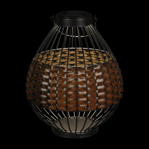 Solar Black Metal and Brown Plastic Rattan Lantern, 8.5 by 22 Inches | Shop Garden Decor by Exhart